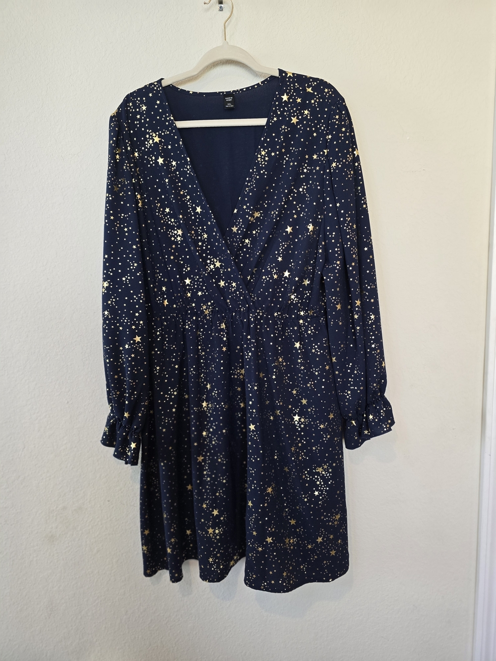 NWOT Star Print Navy Wrap Dress with Gold Stars Sz 3X